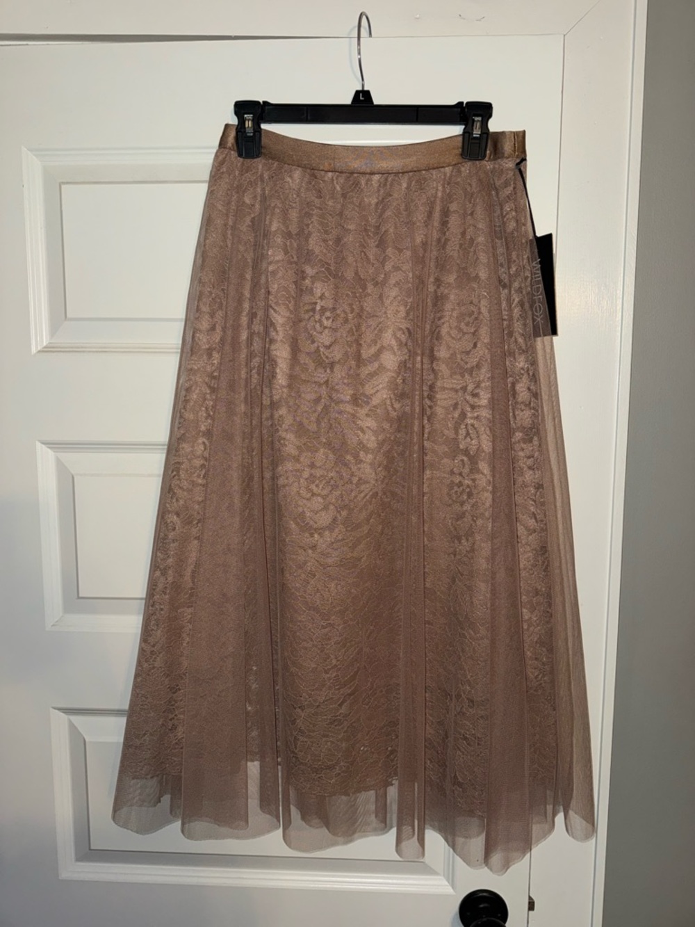 Wildfox Taupe Lace-Overlay Midi Skirt
